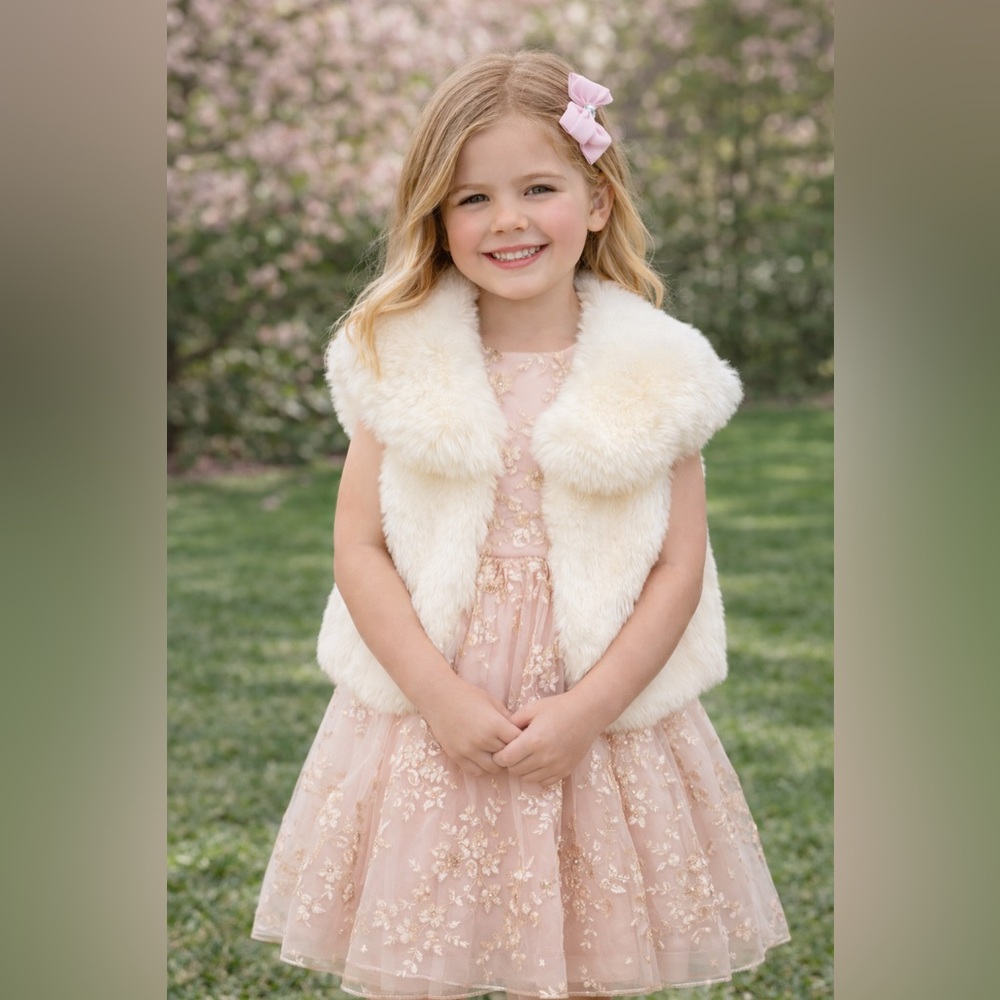 Baby Sara Ivory Faux Fur Little Girls Toddler Vest Bolero Shawl‎ Easter 4T NWT